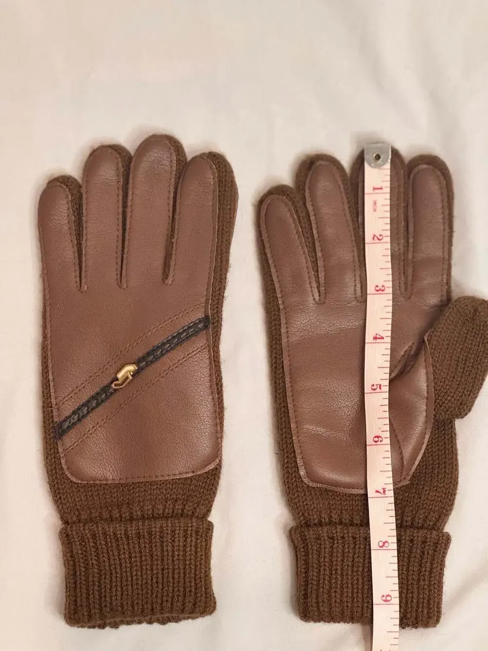 Vintage English Village Brown‎ Leather and Knit Gloves